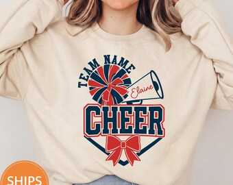 Custom Cheer Mascot Sweatshirt, Personalized Cheer Mom Crewneck, School Spirit Pullover, Team Colors Game Day Squad Outerwear Hoodie