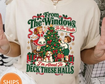About To Deck These Halls Shirt, Funny Retro Christmas Graphic Comfort Colors Tee, Holiday Party Humor T-Shirt, Hip Hop Xmas Gift for Women