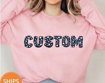 Custom Polka Dot Sweatshirt, Personalized Name Crewneck, Retro Pattern Graphic Pullover, Casual Gift for Her Sweater Hoodie