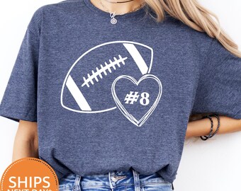 Football Heart Comfort Colors Shirt, Football Mom Tee, Custom Game Day Graphic T-shirt, Women Football Season Outfit, Sports Lover Top