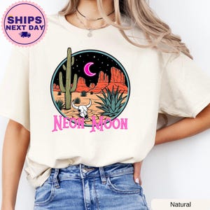 Neon Moon Comfort Colors T-Shirt, Western Skull Tee, Cozy Desert Moon T-Shirt, Cactus Graphic Tee, Country Concert Shirt, Neon Summer Shirt