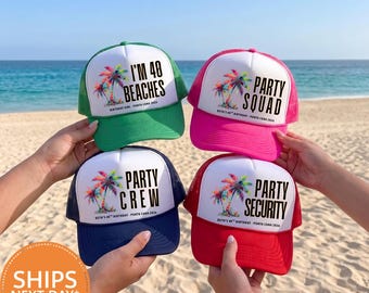40th Birthday Trucker Hat, Retro Palm Foam Cap, Vacation Party Gift, Turning Forty Squad