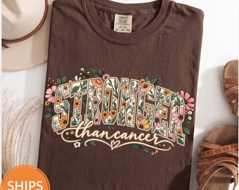 Floral Cancer Warrior Shirt, Stronger Than Cancer Survivor Comfort Colors Tee, Botanical Ribbon Graphic T-Shirt, Breast Cancer Support Gift