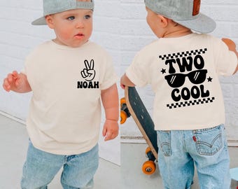 Personalized Two Cool Birthday Shirt, Custom Name 2nd Birthday Boy Onesie, Toddler Party Outfit, Retro Baby Bodysuit Graphic Tee