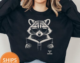 Bookish Raccoon Sweatshirt, Funny Bookworm Hoodie, Funny Reader Animal Meme Pullover, Cozy Book Lover Gift Crewneck