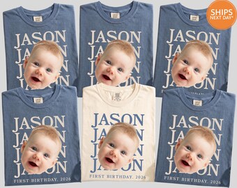 Custom Face Birthday Comfort Colors Shirt, Personalized Photo Group Party Tee, Matching Family 1st Bday T-shirt, Funny Milestone Bday Gift