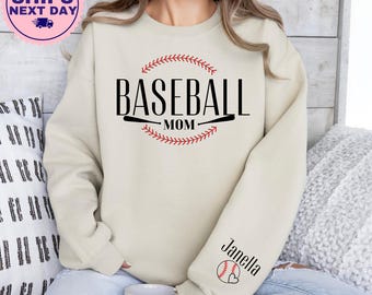Personalized Baseball Mom Sweatshirt, Custom Baseball Hoodie, Sports Mom Gift, Baseball Mama Pullover, Game Day Hoodie, Mother's Day Gift
