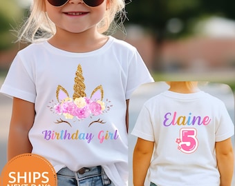 Camiseta de cumpleaños de unicornio, camiseta de arcoíris pastel para niños pequeños, atuendo mágico personalizado para niños