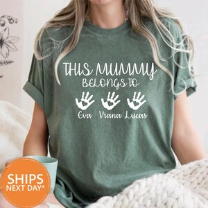 Custom Mummy Comfort Colors Tee, Personalized Mum T-shirt, Funny New Mum Shirt, Mum Life Graphic, This Mummy Belongs Top, Baby Reveal Tee