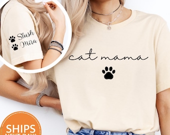 Custom Cat Mama T-Shirt, Personalized Name Comfort Colors, Cute Cats Mom Gift Tee