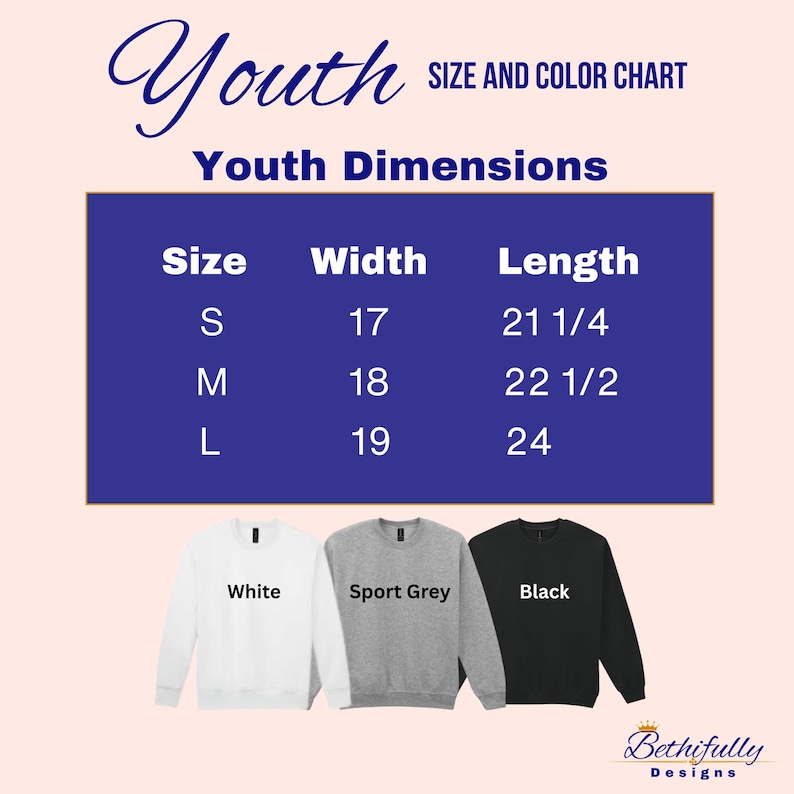 youth and color chart for youth dimensionss