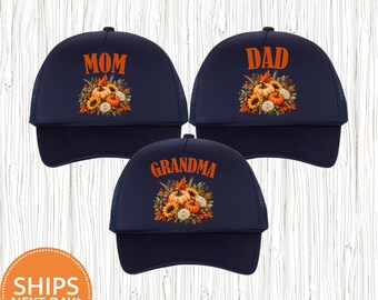 Personalized Family Fall Trucker Hat, Custom Pumpkin Foam Trucker Cap, Matching Autumn Family Hat, Cute Thanksgiving Snapback Gift