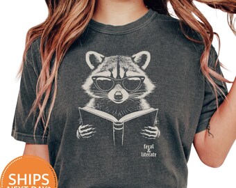 Bookish Raccoon Comfort Colors Shirt, Funny Bookworm Graphic Tee, Funny Reader Animal Meme T-shirt, Book Lover Gift for Her