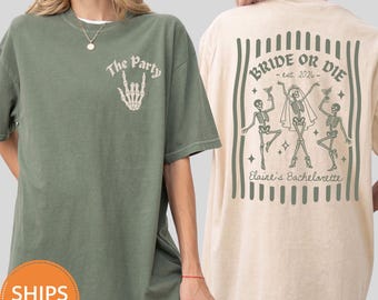 Bride Or Die Shirt, Emo Halloween Bachelorette Comfort Colors Tee, Til Death Do Us Party Graphic T-Shirt, Gothic Skeleton Bridal Squad Top