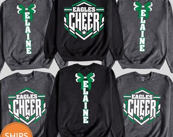 Personalized Cheer Team Sweatshirt, Custom Mascot Name Crewneck, Cheerleader Pullover, School Spirit Game Day Coach Athlete Hoodie