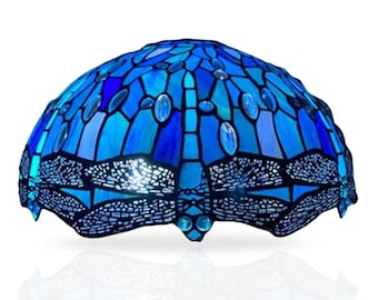 Tiffany Dragonfly Stained Glass Shade 16" For Table Lamp, Ceiling Lamp and Pendant Lamp