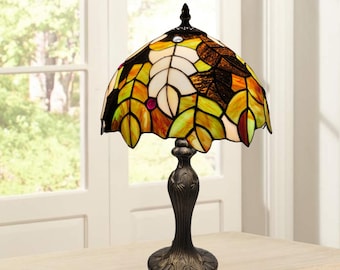 Tiffany Style Table Lamp Leaves Design 10 inch Shade Handcrafted Stained Glass Lampshade