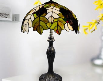 16 Inch LeavesTiffany Style Table Lamp Handcrafted Stained Glass Bedside Lamps
