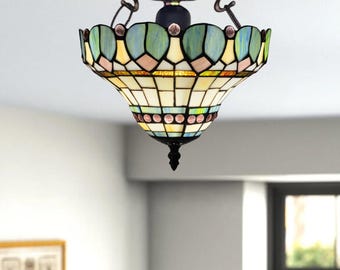 Tiffany Style Ceiling Light 10 inch Multicolored Stained Glass Desk Lampshade