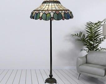 Vintage Floor Lamp Tiffany Style Stained Glass Bedroom Home Living Desk Light - Christmas Gift