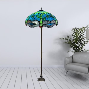 Grön Tiffany-stil golvlampa målat glas sovrum hem vardagsrum skrivbordslampa - julklapp