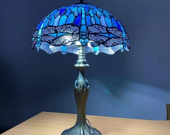 16 Inch Blue Tiffany Stunning Quality Style Hand Crafted Glass Table Desk Lamps UK
