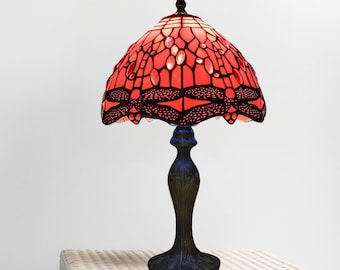 Red Dragonfly Tiffany Style Table Lamp Shade Light Multicolor Glass Handcrafted E27 Bulb Lampshade