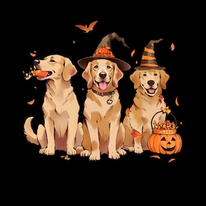 Halloween Golden Retriever PNG | Cute Dog Clipart Digital Download | Witch Hat Puppy Sublimation Design for Cricut & Crafts