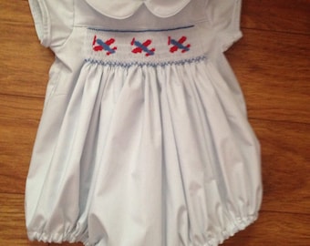 Toddler, Baby, little boy's hand smocked airplane bubble suit - Sz 3m