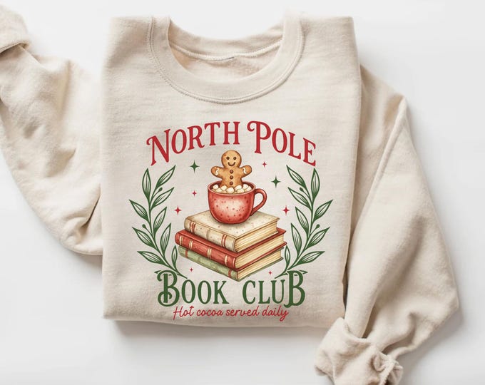 Retro Funny North Pole Book Club Book Lover Christmas Bookish Christmas Graphic TShirt for Women,Christmas  Gift,Christmas family  gift