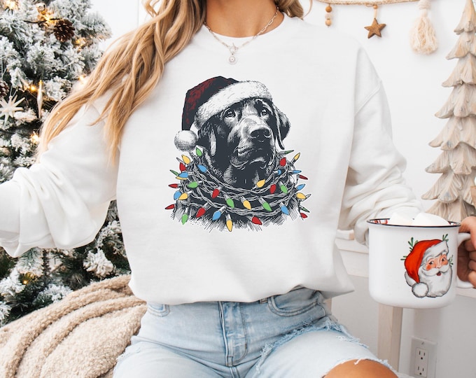 Christmas Black Labrador Shirt, Christmas Lights Dog Tee, Christmas Dog, Lab Mom Tee, Gift for Dog Lover, Black Lab Shirt, Dog Lover Gifts