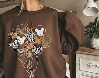 Retro Mickey Leopard Balloon Tshirt, Disney Animal Kingdom Shirt, Disney Safari Tee, Leopard Coquette Bow Shirt, Disney Family Trip Outfits