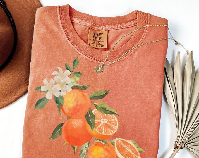 Vintage Orange Shirt, Art Graphic Fruit Shirt, Pastel Drawing Oranges Shirt, Foodie Vintage Graphic Shirt, Aesthetic Fruit Shirt, Flowers