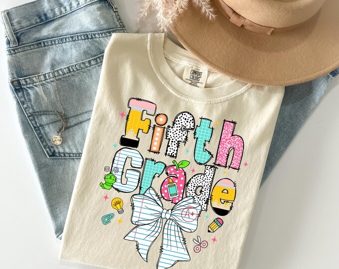 Comfort Colors® Fifth Grade Teacher Shirt, Cute 5th Grade Teacher Tshirt, Fifth Grade Teacher Appreciation Gift, Coquette Bow TShirt