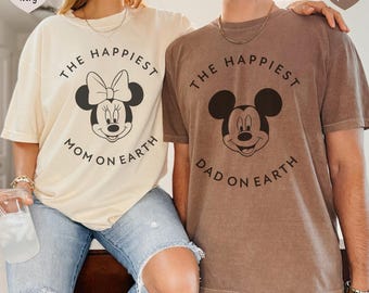 Matching Happiest Mom and Dad on Earth Comfort Colors Shirts, Disney Trip Family Tees, Funny Parents Gift, Magic Kingdom Vacation Tees