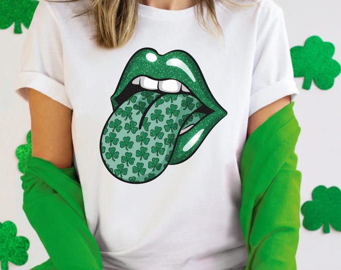 Shamrock Lips Shirt, St. Patrick's Day Shirt, Cute St Patricks Day Tee, Lips Tongue Shirt, Dripping Lips Tshirt, Cute Patrick Day Gift