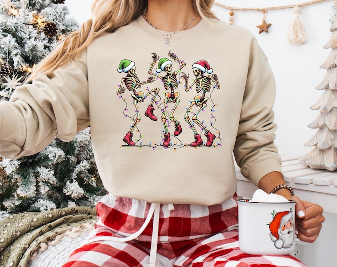 Christmas Dancing Skeleton Sweatshirt, Skeleton Christmas Shirt, Christmas Crewneck, Holiday Sweater, New Year Shirt, Christmas Lights Shirt