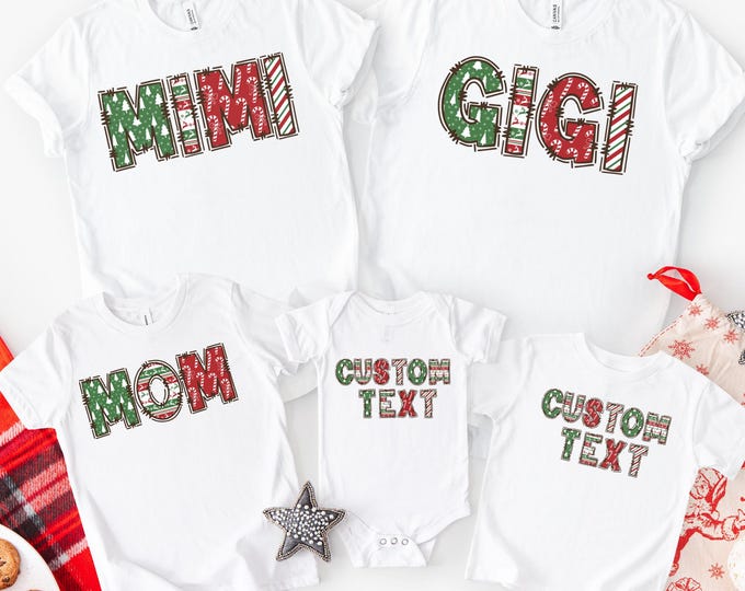Family Christmas Name Shirt, Doodle Alphabet Family Christmas Shirt, Personalized Christmas Family T-Shirt, Custom Christmas Shirt With Name