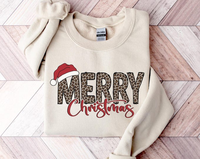 Christmas Shirt, Merry Christmas Sweatshirt, Leopard Printed Christmas Shirt, Christmas Gift Shirt, Women Leopard Christmas Shirt
