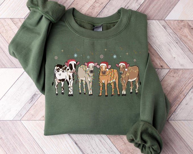 Cow Christmas Sweatshirt, Cow Lover Gift, Christmas Cow Shirt, Christmas Crewneck, Funny Christmas Shirt, Farm Christmas, Womens Cow Shirt,