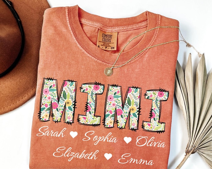 Personalized Mimi Shirt with Grandkids Names, Floral Mimi T-Shirt, Mimi Gifts, Mother's Day Shirt, Custom Kids Names Grandma Shirt, Mimi Tee
