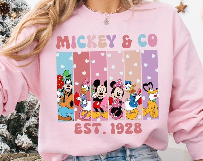 Disney Valentine’s Day Mickey Co Shirts, Mickey Minnie Donald Daisy Goofy Pluto Love Tee, Cute Heart Sunglasses Tee, Romantic Gift