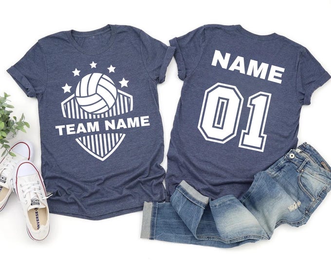 Custom Volleyball Sports Team T-Shirt with Your Text and Number, S-5XL, Custom Sport T-Shirt, Personalized Front and Back Team Fan Tee Gift