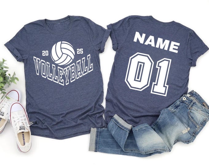 Custom Volleyball Sports Team T-Shirt with Your Text and Number, S-5XL, Custom Sport T-Shirt, Personalized Front and Back Team Fan Tee Gift