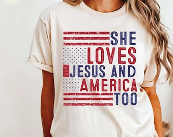 Comfort Colors®Retro USA Sweatshirt,She Loves Jesus And America Too,Womens USA Crewneck Sweatshirt,USA Shirt Sweat,4th of July Sweatshirt