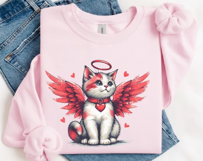 Valentine Cat Sweatshirt, Cute Valentines Sweatshirt, Cat Lover Shirt, Cat Shirt, Valentines Shirt, Cat Lover Tee, Cat Mom, Valentines Gift