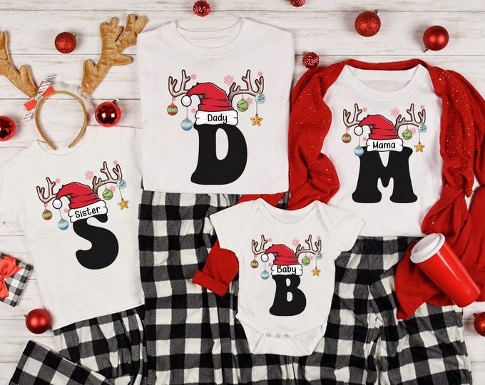 Family Christmas Name Shirt, Doodle Alphabet Family Christmas Shirt, Personalized Christmas Family T-Shirt, Custom Christmas Shirt With Name