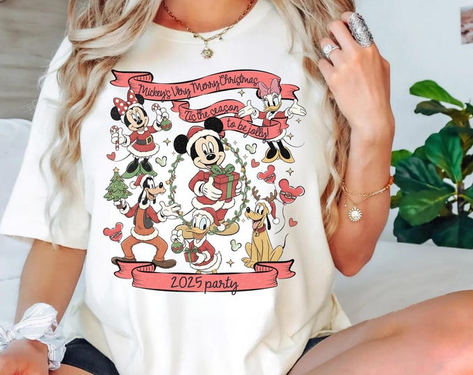 Retro Mickey Very Merry Christmas Party 2025 Shirt, Mickey And Friends Christmas Matching Tee, Disney Vintage Disney Family Christmas Shirt