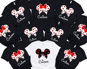 Camisetas Disney familiares a juego, camisetas personalizadas de viajes Disney, camisetas familiares con orejas de Mickey y Minnie Mouse, camisetas Disney con nombres personalizados, regalos