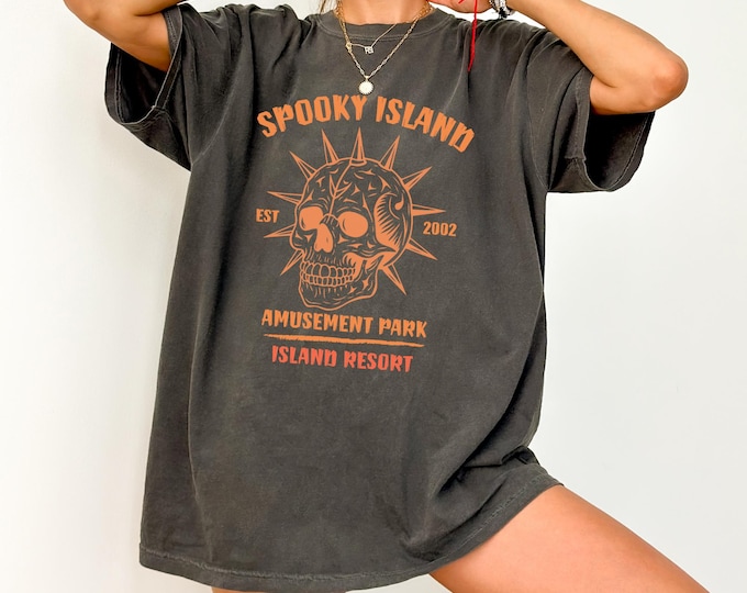 Spooky Island Comfort Colors Shirt, Retro Halloween Shirt, Disco Skull T-Shirt, 90s Nostalgia Halloween, Summer Spooky Shirt